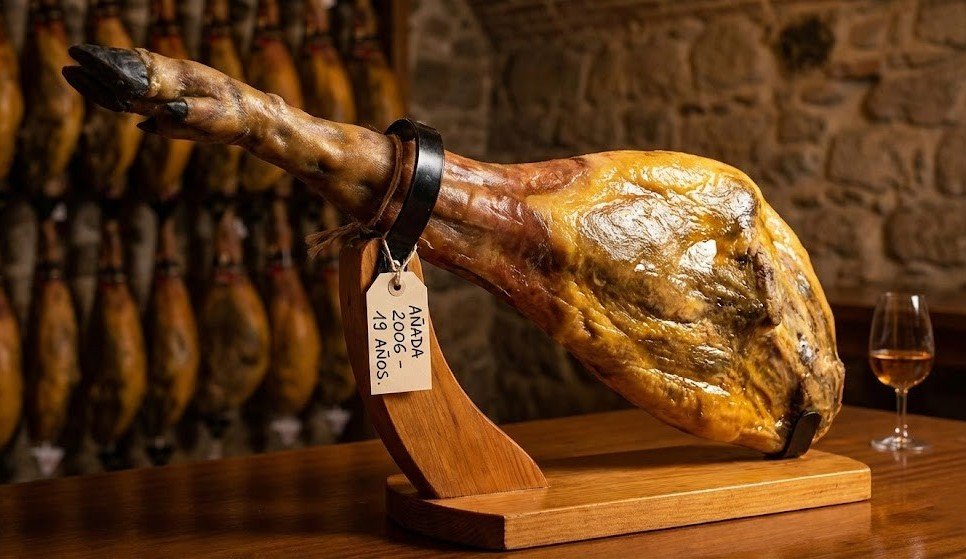 Más caro que un coche de lujo: Así es el jamón Joselito de 80.000 euros y 19 años de espera que "no se vende a cualquiera" Recreación artística del jamón joselito más caro del mundo sobre una mesa con una copa de vino al lado