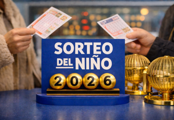 Recreación sobre el sorteo del niño de 2026 donde aparecen dos décimos del sorteo.