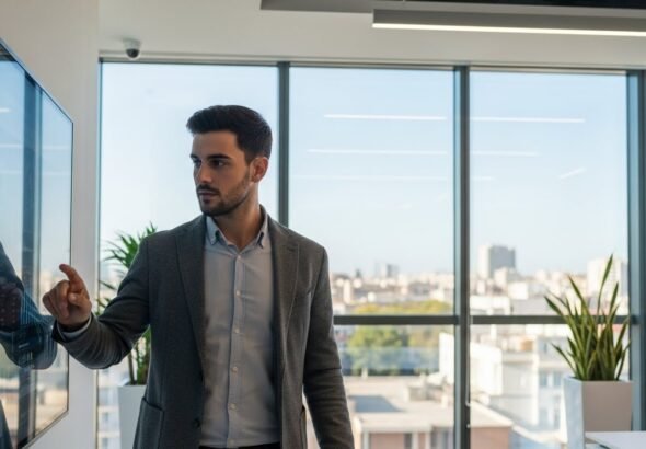 Empresario consultando soluciones digitales financiadas por las ayudas Digitaliza del Ivace en la Comunitat Valenciana.