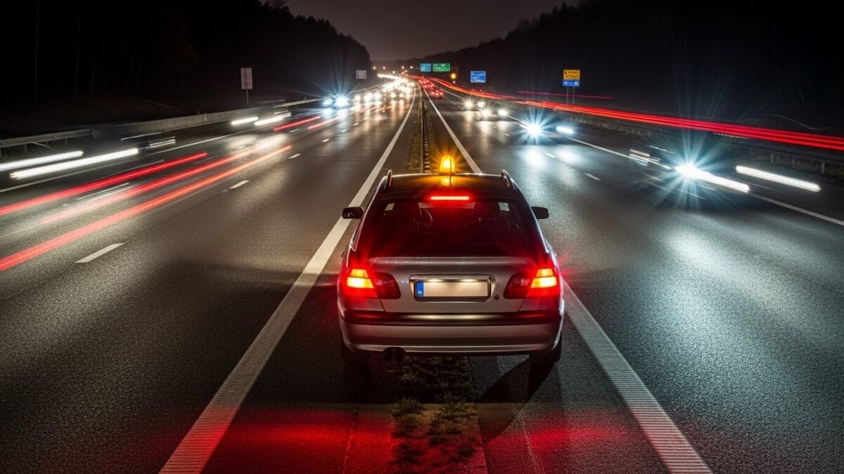 Adiós Triángulos: La Baliza V-16 ya es obligatoria Baliza V-16 encendida en el techo de un coche rodeada de polémica por su visibilidad