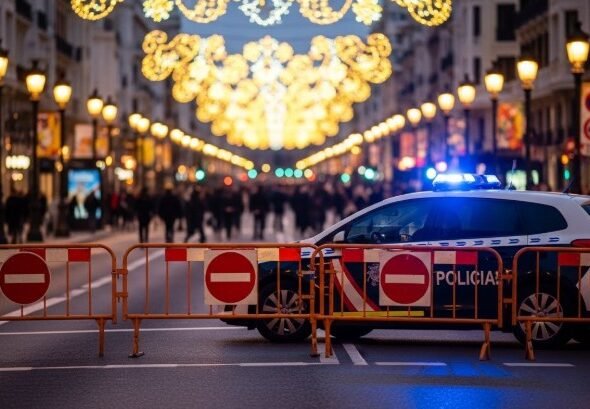 La imagen muestra una calle cortada en Madrid por carrera San Silvestre Vallecana Madrid 2025