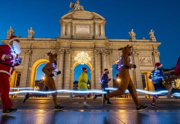 Imagen que muestra a corredores de la San Silvestre Vallecana 2025 en Madrid por la calle disfrazados