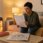 Primer plano de mujer revisando una factura eléctrica y una calculadora con una estufa de fondo, ilustrando la prórroga de los descuentos del Bono Social de la luz para 2026.