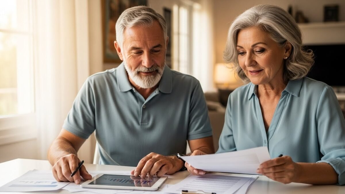 Guía Pensiones: Así cierran las cuantías en 2025 y requisitos clave si vas a solicitarla ahora Pareja de jubilados consultando los requisitos y las nuevas cuantías de las pensiones a finales de 2025.
