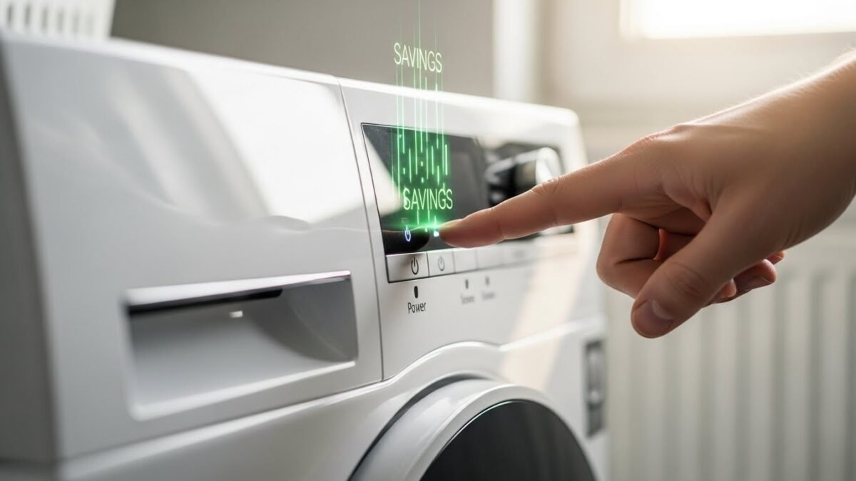 Gráfico genérico sobre el ahorro en el precio de la luz hoy mostrando electrodomésticos y monedas.