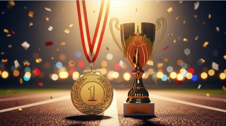 Los premios de la San Silvestre 2025 Valencia: Cuánto ganan los ganadores de la carrera Podium de ganadores de carrera popular con trofeos y medallas en la san silvestre 2025 valencia