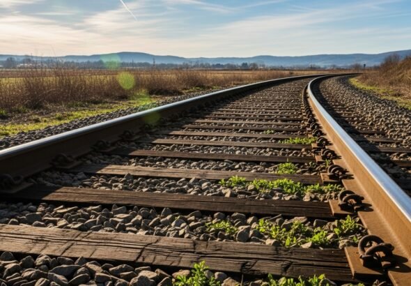 La imagen muestra una vía de tren en una zona rural sin población cercana.