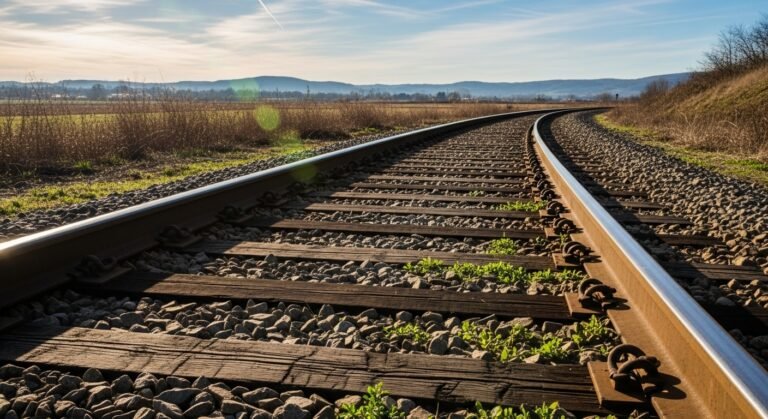 La imagen muestra una vía de tren en una zona rural sin población cercana.
