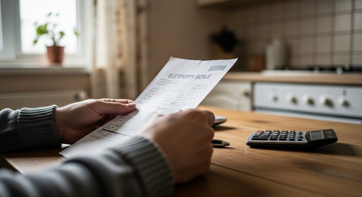 El bono social eléctrico y el blindaje de los suministros básicos se extienden durante todo 2026 Detalle de una factura de la luz y una calculadora en un hogar que se beneficia del bono social eléctrico