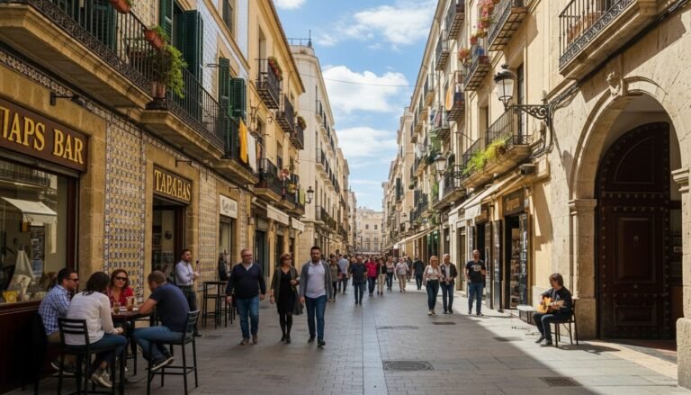 Vista aérea de una calle céntrica de València llena de gente, reflejando el aumento de la población