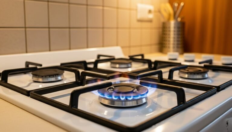 Imagen que muestra una cocina con fuegos de gas butano en una casa particular. con el primer fuego encendido.