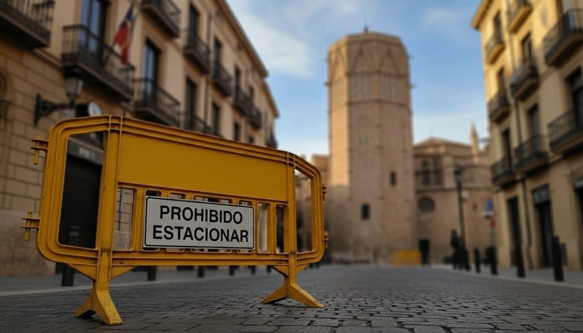 eñal de prohibido aparcar en el centro de València por las procesiones de San Vicente Mártir