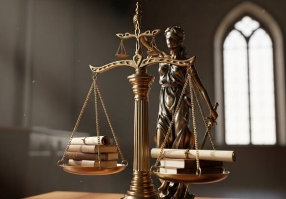 Imagen que muestra una balanza de la justicia con documentos en ambos lados de la balanza