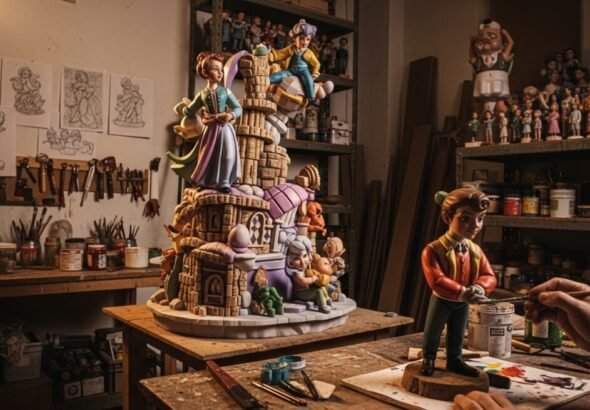 Trabajo en un taller de artista fallero para las Fallas de Valencia 2026.