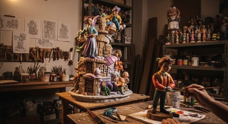 El Ayuntamiento de Valencia abona, por primera vez antes de la plantà, casi 2,5 millones para las Fallas 2026 Trabajo en un taller de artista fallero para las Fallas de Valencia 2026.