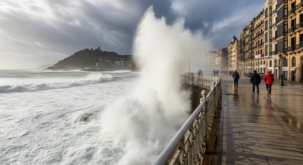 La borrasca Nils activa la alerta roja en el litoral cantábrico por vientos huracanados y olas de 9 metros Efectos del fuerte oleaje provocado por la borrasca Nils en la costa cantábrica.