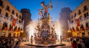 Espectáculo de pólvora en un barrio de València incluido en el calendario pirotécnico de 2026.