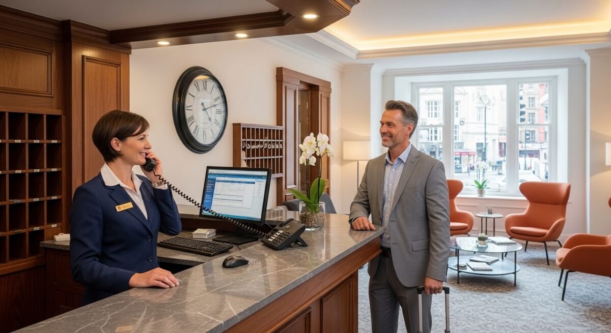 Recepcionistas trabajando en un hotel, representando el crecimiento del empleo turístico en 2025.