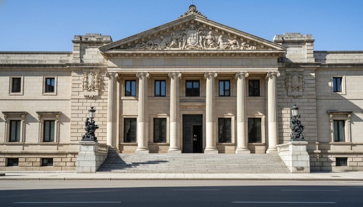 Recreacón artística de la fachada de una sede judicial en el País Vasco.