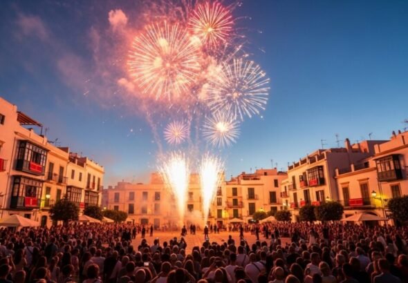 Recreación de una mascletá en una plaza de ibiza.
