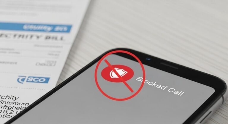 Teléfono móvil bloqueando una llamada comercial de una compañía eléctrica.