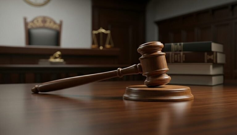 Una sala de justicia con el mazo de un juez.