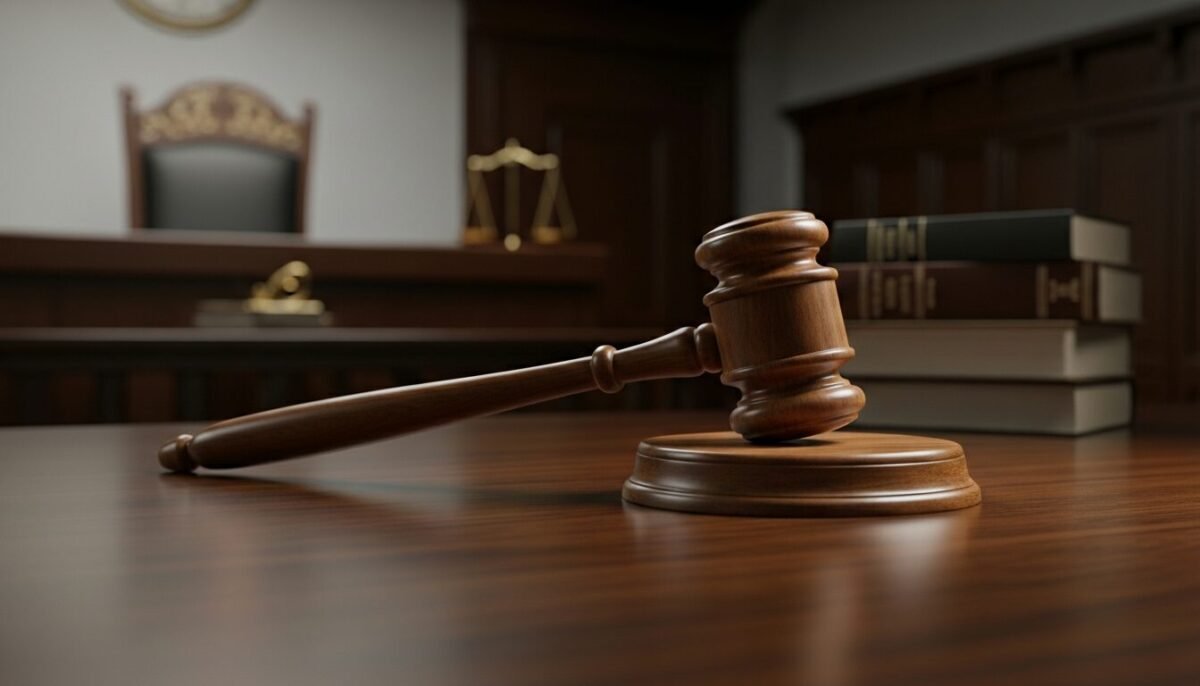 La Audiencia de Huelva absuelve al acusado de un homicidio al apreciar legítima defensa y miedo insuperable Una sala de justicia con el mazo de un juez.