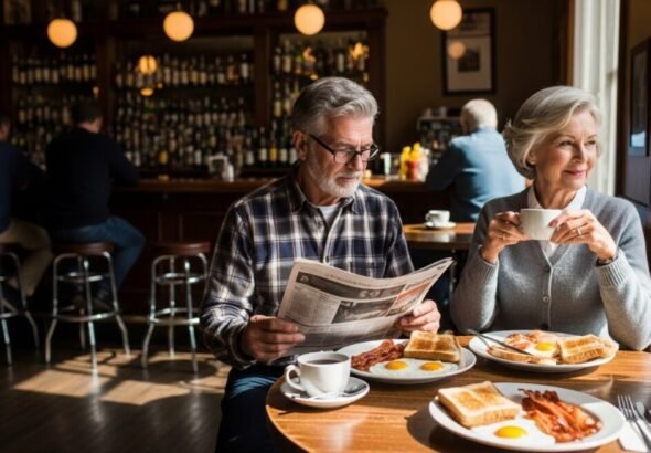 Imagen que muestra a dos pensionistas consultado la subida de las pensiones para 2026
