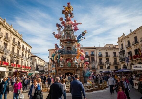 Recreación artística digital de Valencia en fallas para mostrar la seguridad-en-fallas