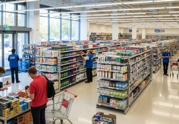 Empleados trabajando en un gran almacén tras la actualización de las tablas salariales de Grandes Almacenes.