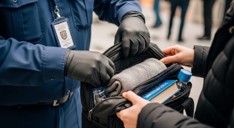 Condenan a MediaMarkt por vulnerar los derechos fundamentales de una trabajadora al registrar su bolso Un seguridad de una empresa está registrando el bolso de una trabajadora.