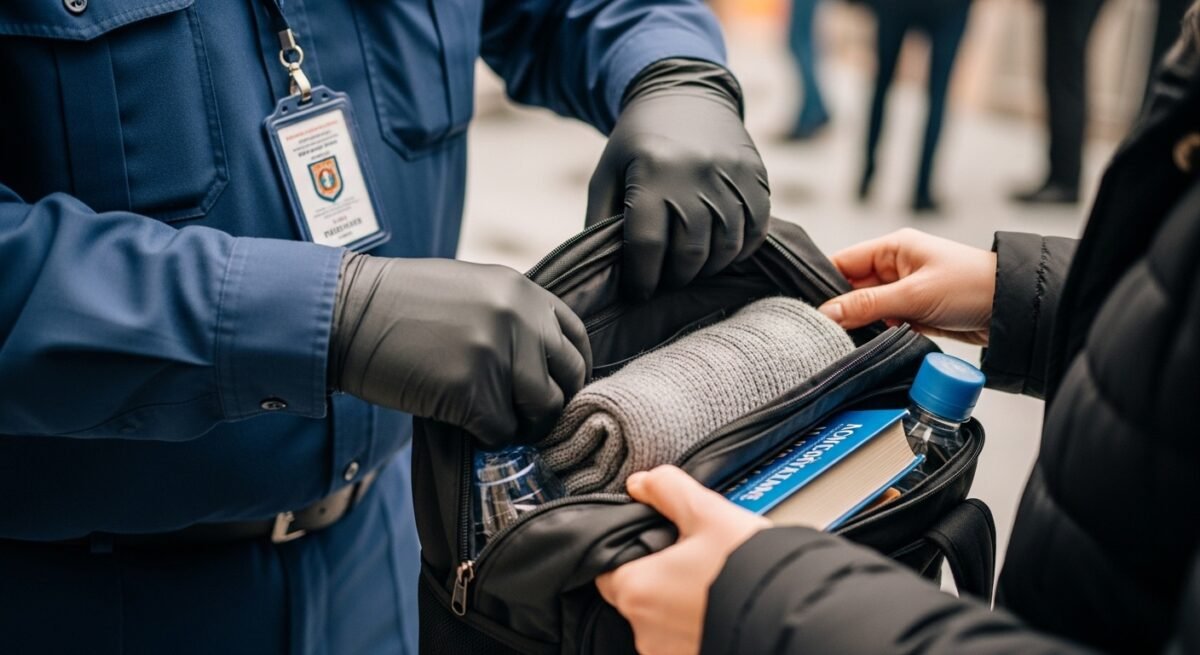 Condenan a MediaMarkt por vulnerar los derechos fundamentales de una trabajadora al registrar su bolso Un seguridad de una empresa está registrando el bolso de una trabajadora.