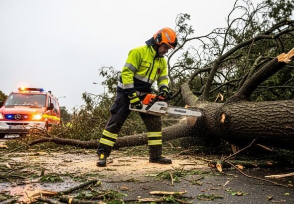 Operarios trabajando en una zona afectada por una emergencia tras el paso de las borrascas.
