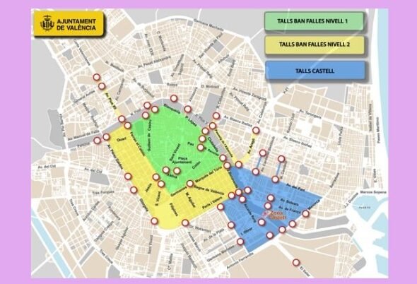 Plano del dispositivo de cortes de tráfico valencia para las fallas de 2026.
