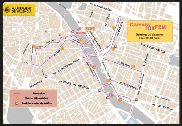 Mapa de los cortes de tráfico este fin de semana por la carrera 10k Femenina.