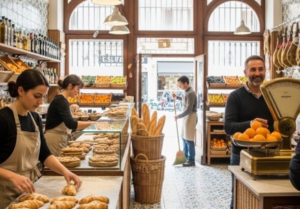 Personas trabajando en un comercio de Valencia con las ayudas emprende y contrata 2026.