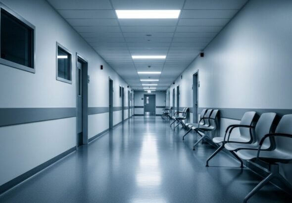 Imagen de un pasillo de un hospital de la Sanidad Púbilca en España. Recreación digital.