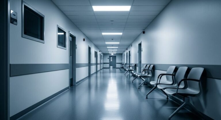 Imagen de un pasillo de un hospital de la Sanidad Púbilca en España. Recreación digital.