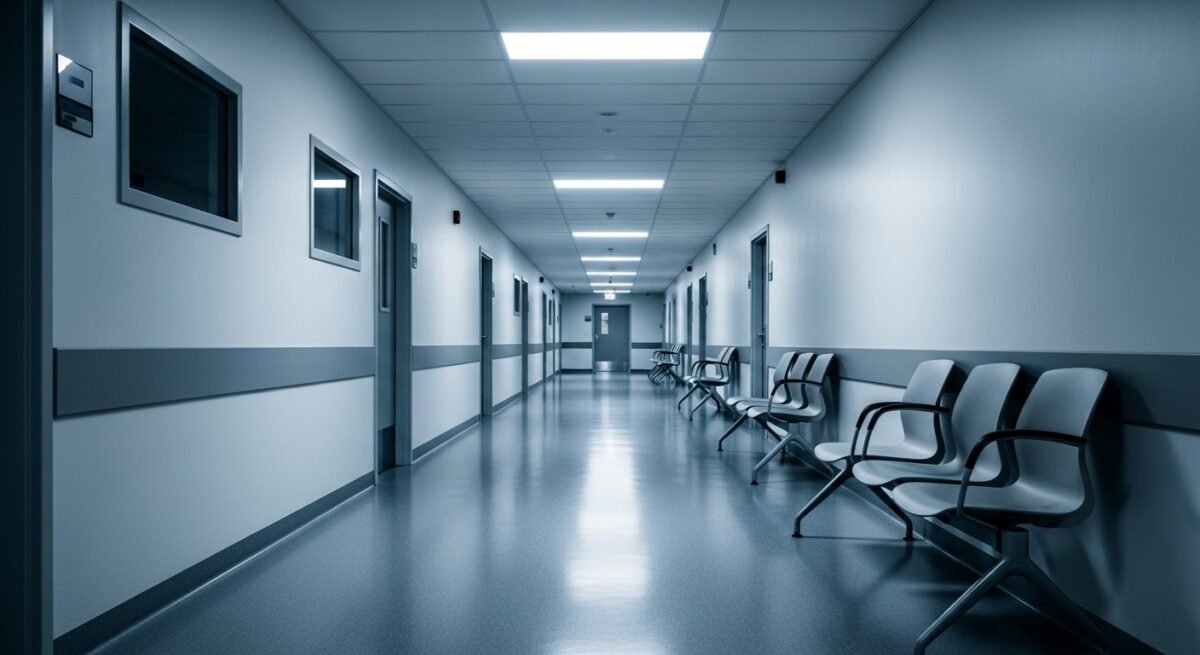Sanidad universal: el nuevo decreto abre el debate sobre equidad y sostenibilidad del sistema Imagen de un pasillo de un hospital de la Sanidad Púbilca en España. Recreación digital.