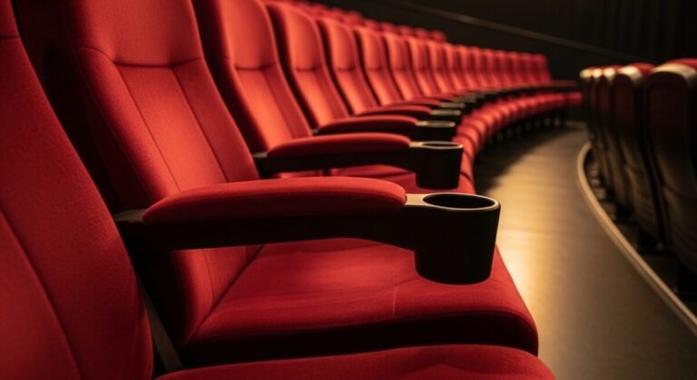 Imagen de una fila de butacas rojas en un cine sobre las ayudas cine senior.
