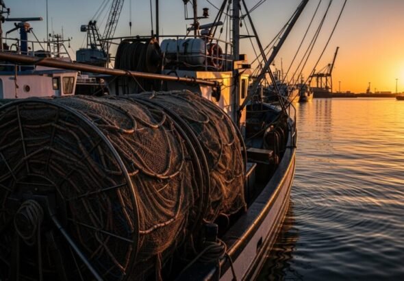 Barcos pesqueros en puerto durante un periodo de ayudas paralización pesca.
