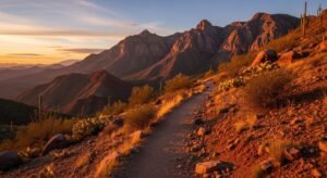 Recreación digital de un sendero en una montaña con un barranco.