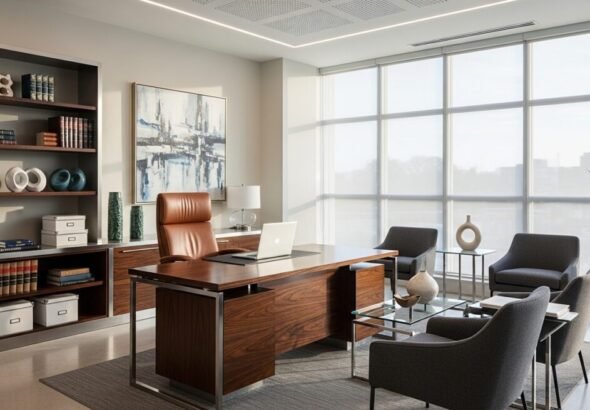Recreación digital de un despacho de economistas sobre los concursos de acreedores en Murcia en 2025.