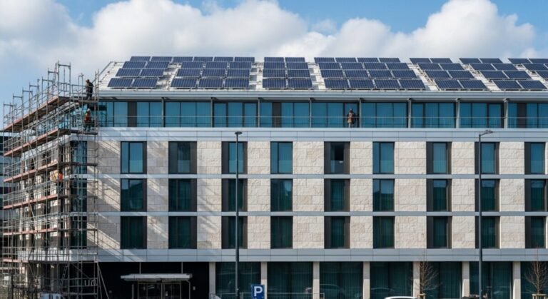 Edificio turístico en proceso de mejora de eficiencia energética empresas.