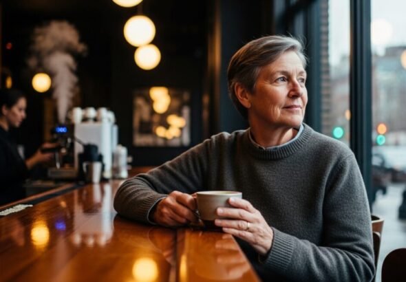 Un multivitamínico diario podría ralentizar levemente el envejecimiento Una persona mayor de 60 años tomando un café mientras lee sobre el envejecimiento.