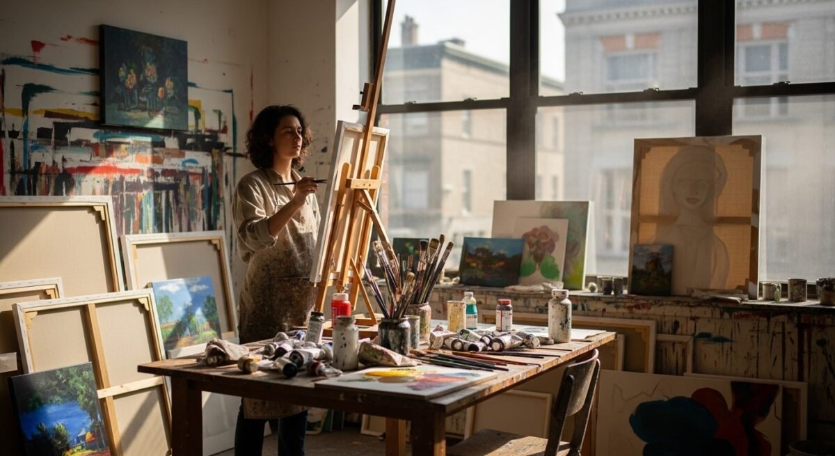 Imagen de un artista pintando sobre la colaboración internacional bajo el programa Europa Creativa.