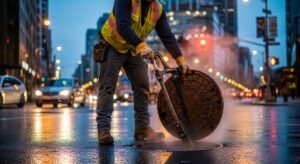 Una persona trabajando en la calle de operario.