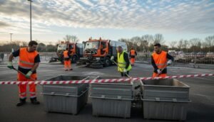 Operativo de limpieza Fallas en las calles de València.