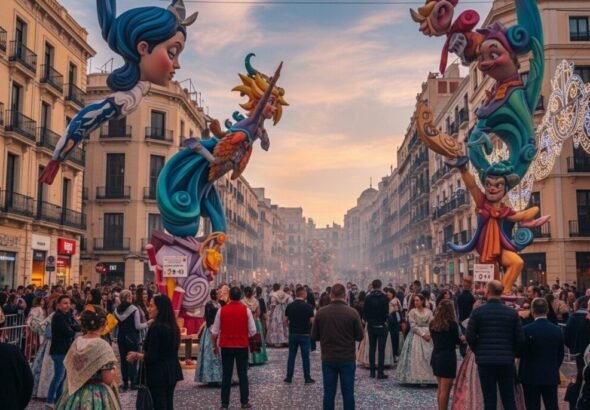 Imagen de las fallas de valencia 2026 con el disparo de la mascletà de Pitotecnia Tamarit.