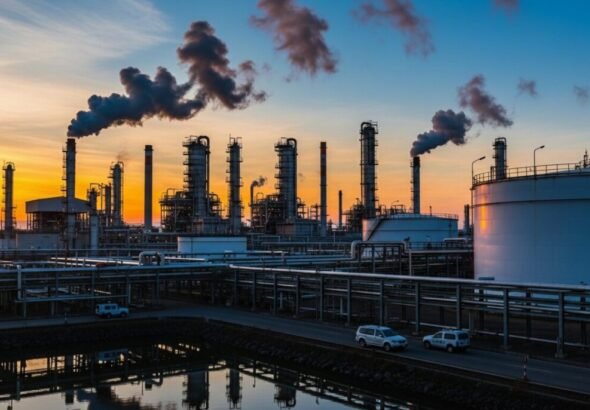 Recreación digital de una planta petrolífera en oriente medio para ilustrar el plan de respuesta a la crisis.